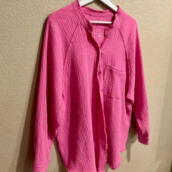 Aerie Pink Women's Gauzey Swim Cover-Up Top Size L Oversized Swim Beachy Boho - Picture 6 of 8